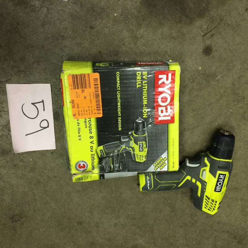 lot 59 image: Ryobi 8-Volt Lithium-Ion Drill Kit used working conditions