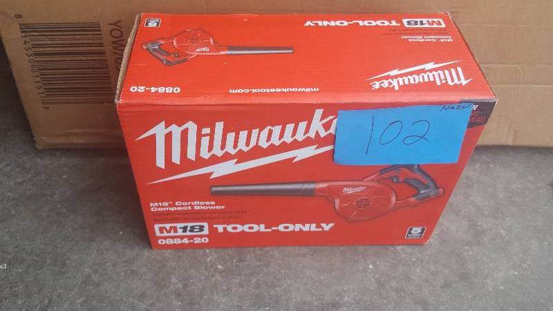 lot 102 image: Milwaukee M18 Cordless Compact Blower missing hose extension New