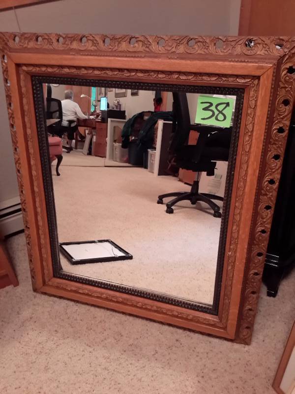 Mirror with Oak Carved frame.. 38 x 36in
