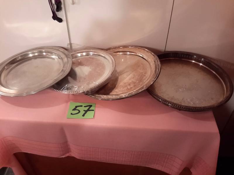 3 Silver plate trays.. 1 pewter tray