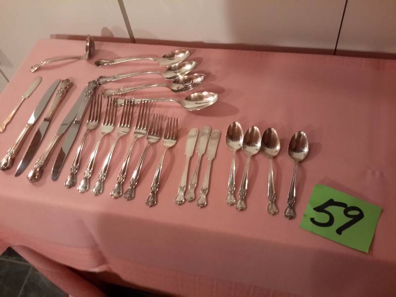 O Silver plate dinner ware.. 4 piece place setting and others