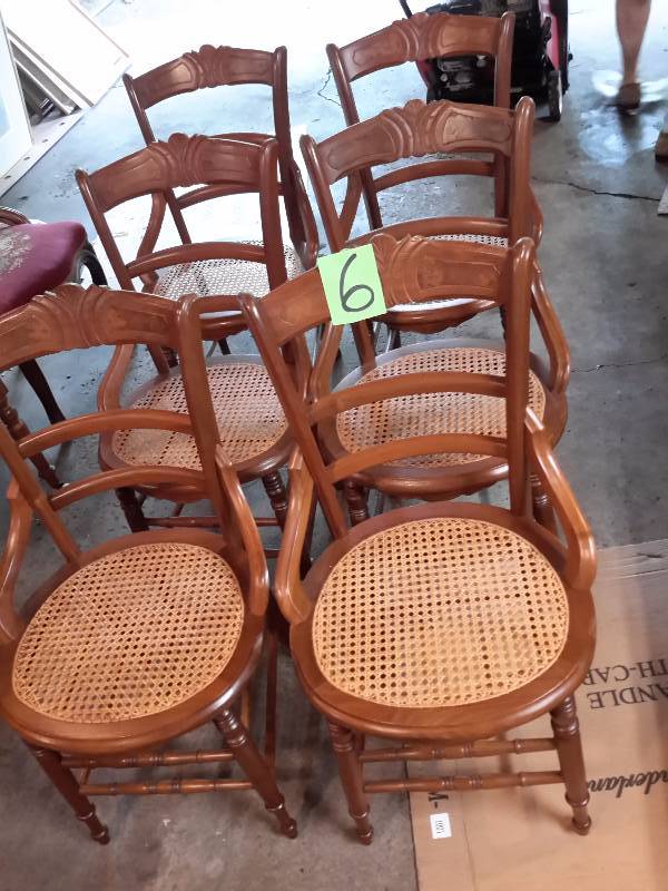 6 Walnut with Caned Seat Dining room Chairs.. EXCELLENT SHAPE.