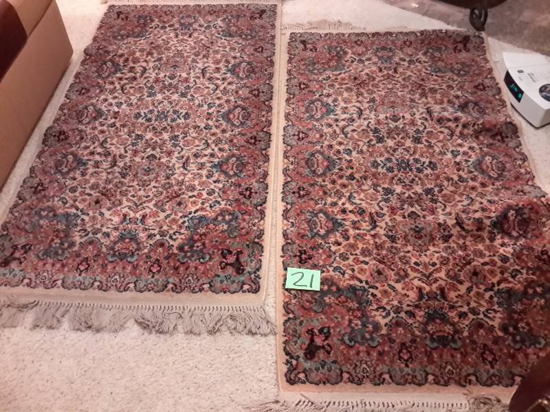 2 late 60s Couristan Ivory Kirman Pattern area rugs