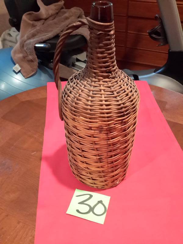 Amber Glass covered in Wicker Jug