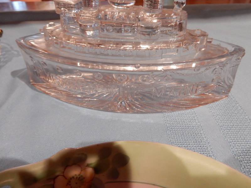 Remember the Maine.. Boat Dish..Mckee Brothers.. Hand Painted dish, Heito China Japan  Glass plates, small round dish