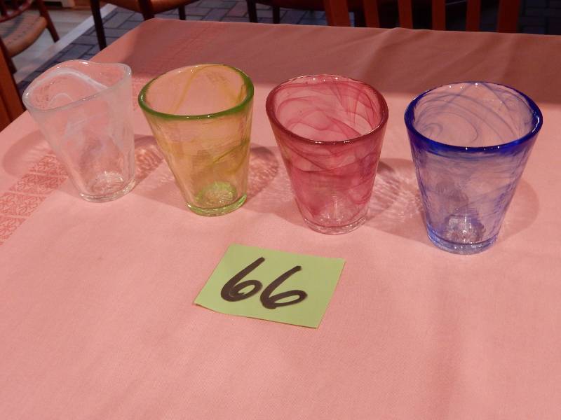 KOSTA BODA Scandinavian Glass Bar Ware.. Multi Colors  4 12 h x 3 12 in diam..