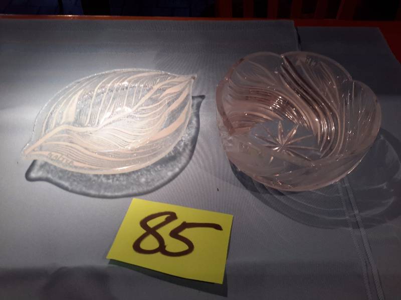 Poland Made Glass Bowl w 24pct PVO. Hand Cut Bowl.    Leaf shape dish.
