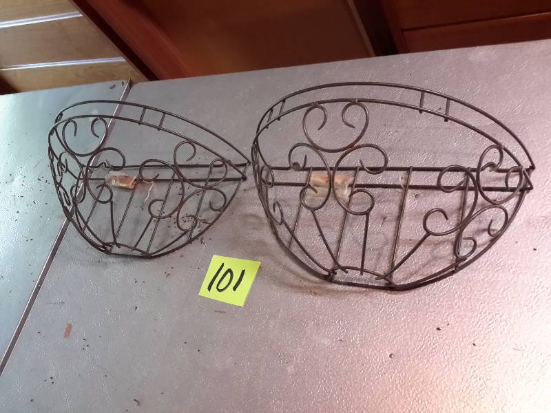 2 outdoor plant sconces.. Metal.. No grass.. 16in x 8 in x 9 in