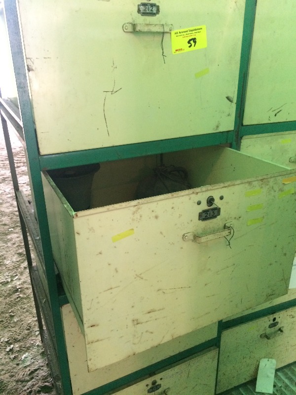 lot 59 image: Fantastic Parts  Tools Storage Units   Measures 24 wide x 30 deep x 65 high  Drawers 22 w x 29 L x 14 h