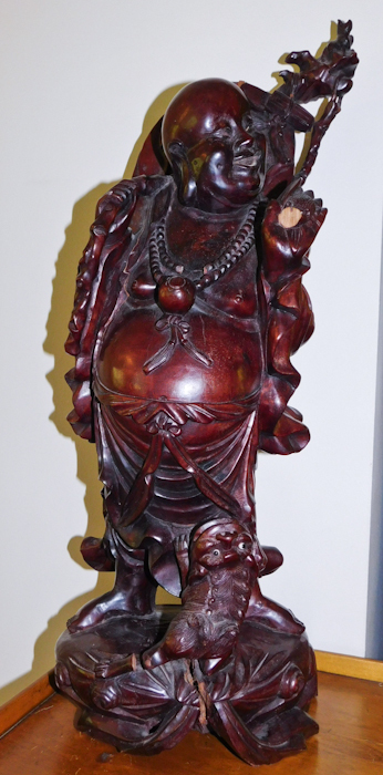 Vintage Large Carved Mahogany Buddha