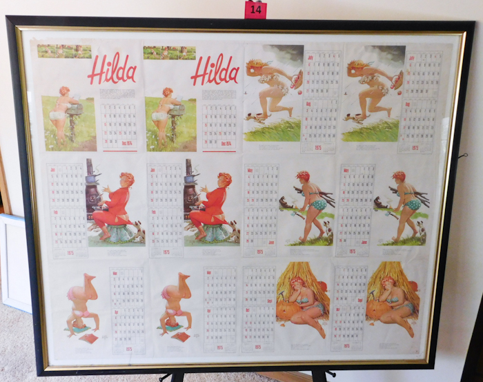 51.5 x 42 Framed Press sheet of Hilda Calendar 1975