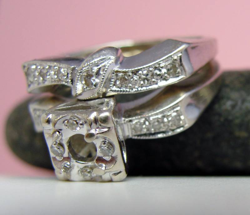 14K Diamond Wedding Ring Setting -- ANTIQUE