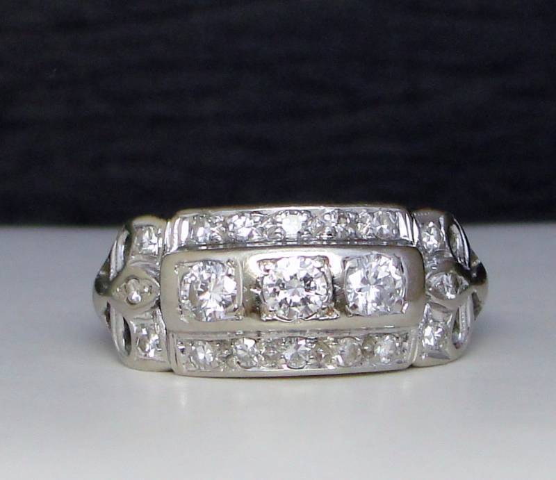 14K White Gold Antique Diamond Ring GENUINE