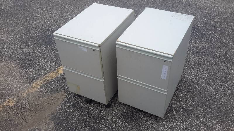 lot 28 image: Pair of file boxes with multiple drawers and Rolling Wheels