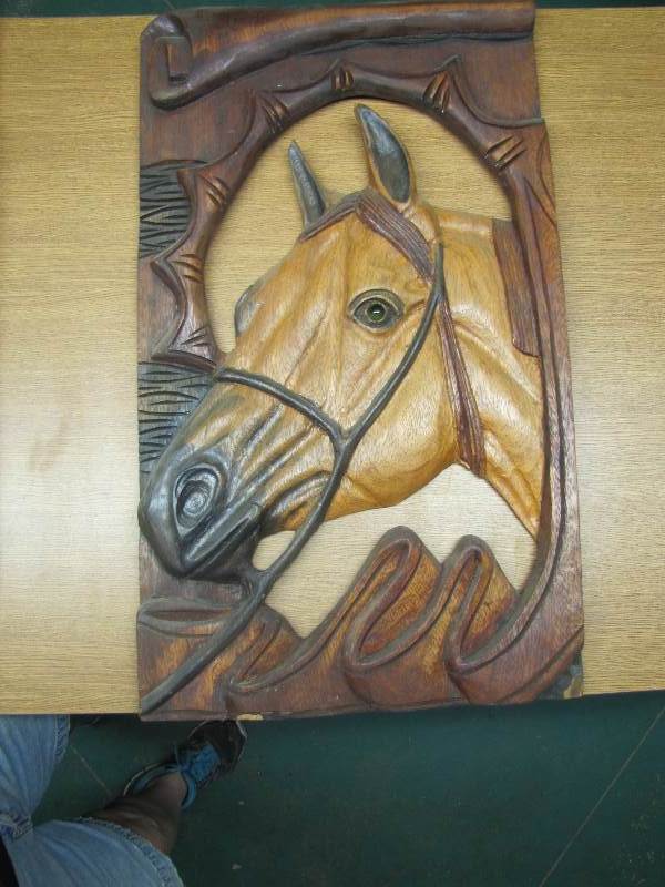 lot 75 image: Large Horse Wall Hanging & Resin Horse