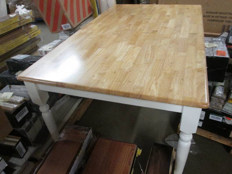 lot 22 image: Boraam WhiteNatural Farmhouse Tabl...