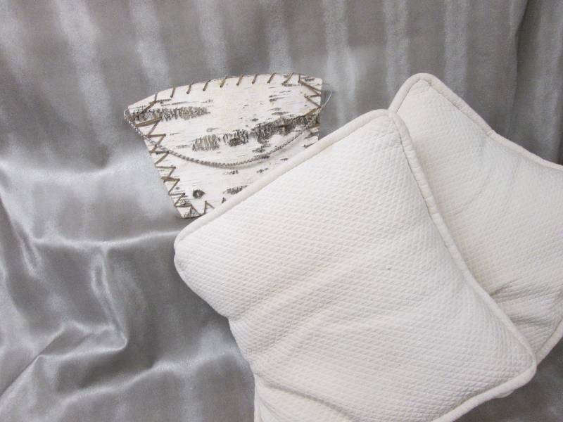 lot 328 image: 2 off white throw pillows, birch d