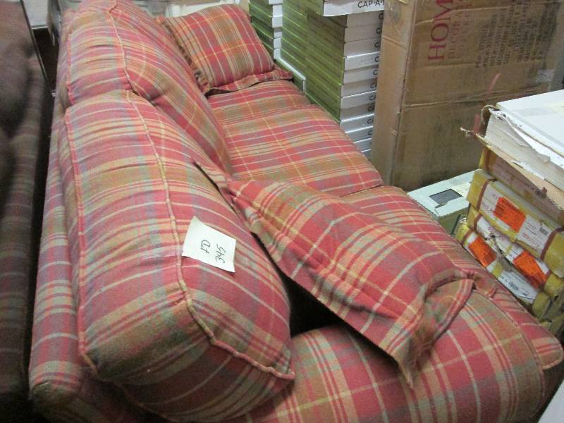 Broyhill Cottage Chic Brown & Maroon Tartan Sofa