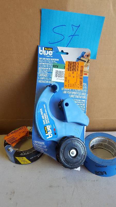 Blue Tape and paper dispenser with 2 rolls of blue tape