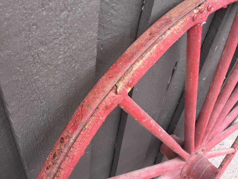 lot 37 image: Wooden wagon Wheel