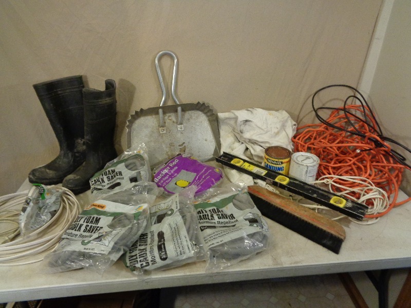 lot 68 image: Tools, Rubber Boots, Wire, Etc.