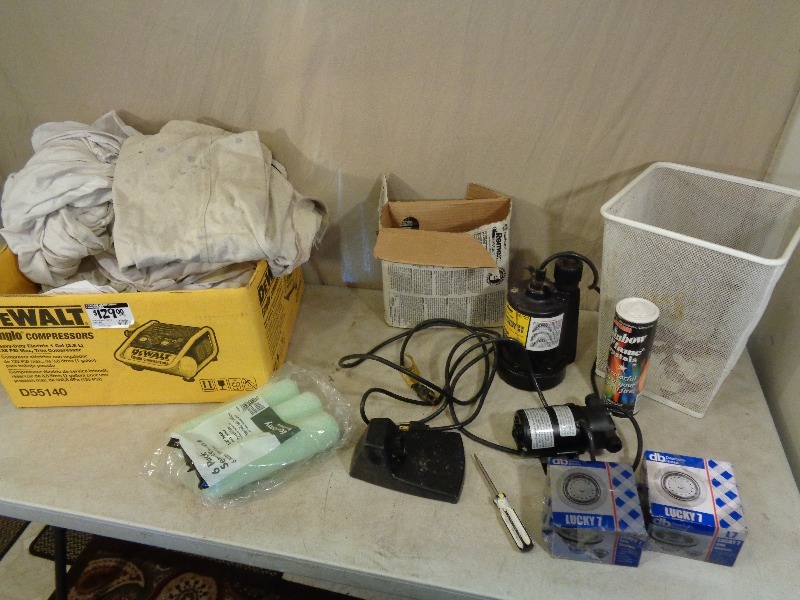 lot 76 image: Liquid Pumps, Drop Cloths, Sink Drains, and More