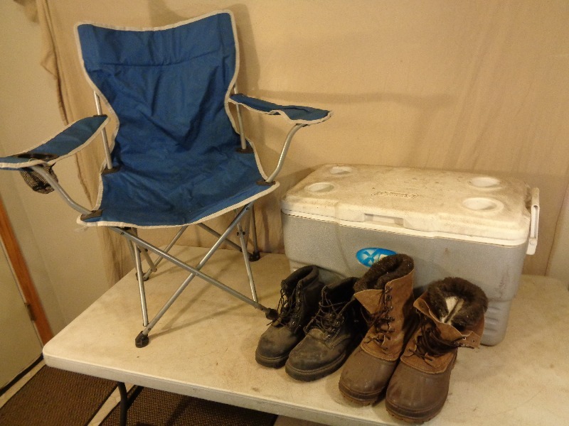 lot 80 image: Chair, Cooler, and Boots