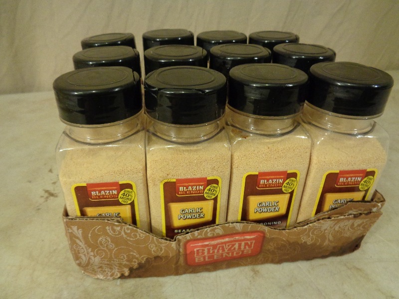 lot 129 image: Case of 12 Blazin Blends Garlic Powder