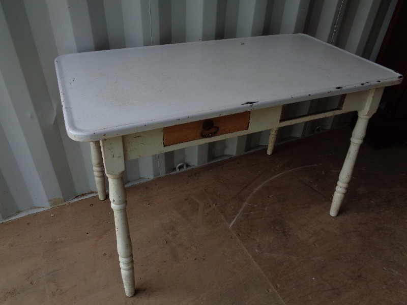 lot 100 image: Old Wood Table with Metal Top
