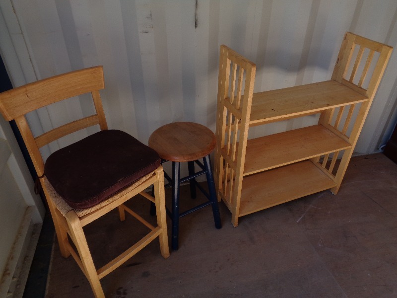 lot 97 image: Bookshelf and 2 Stools