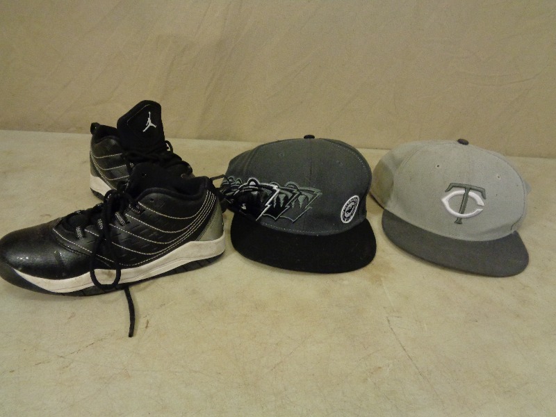 lot 156 image: MN Wild, MN Twins Hat, and Air Jordans