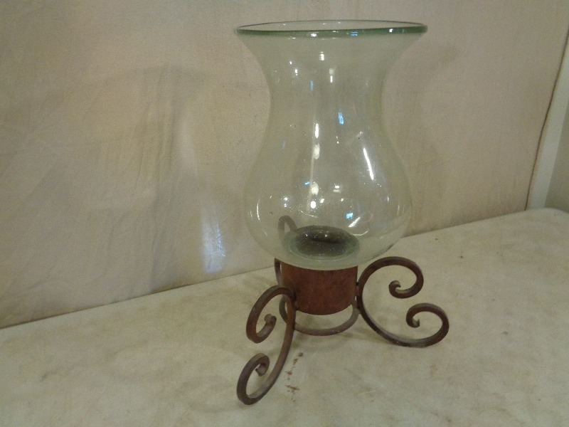 lot 209 image: Large Glass Hurricane on Metal Stand