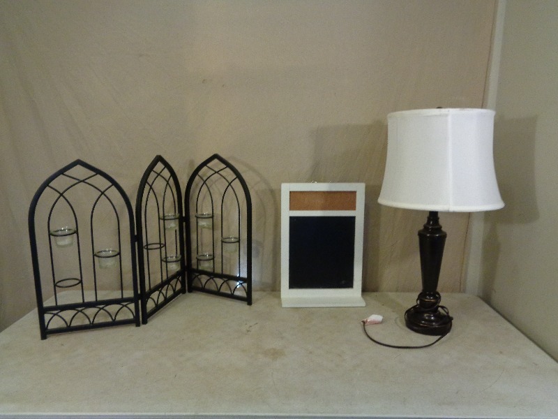 lot 226 image: Metal Candleholder, Lamp, and More