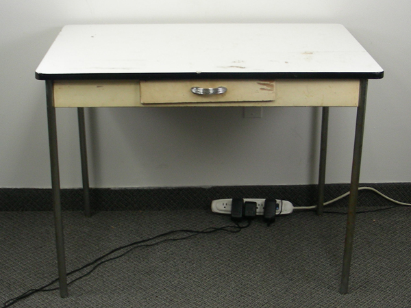 lot 22 image: Vintage Enamel Top Geer Work Table w Drawer