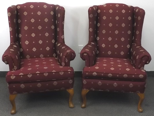 lot 27 image: Pair of Vintage Cochrane Upholstered Wingback Chairs