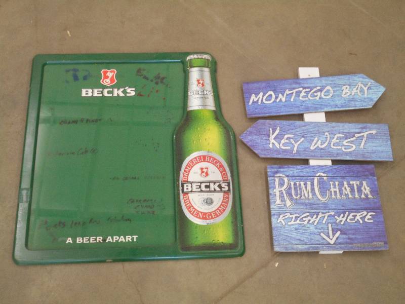 (1) Becks Menu Board & (1) Rum Chat...