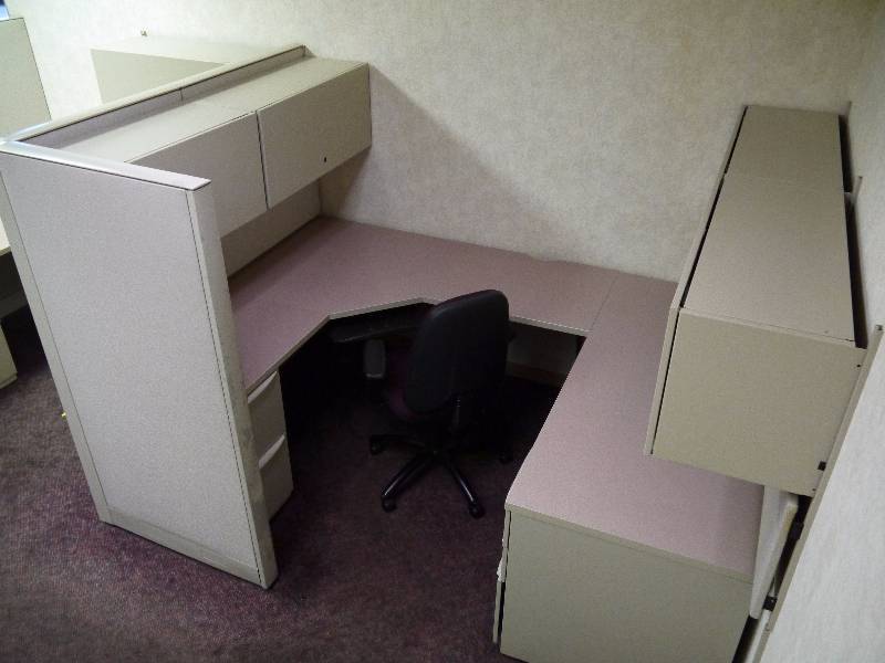 lot 12 image: Complete 4 desk office with cabinets and cube walls