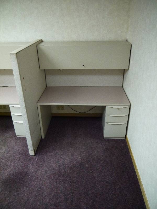 lot 15 image: 6 Desk Office Setup with Cube Walls and Cabinets