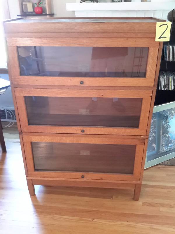 lot 2 image: Oak Legal book cabinet.. All door work and slide.. NICE shape. Dim 34in x 11in x 49 12 in h.