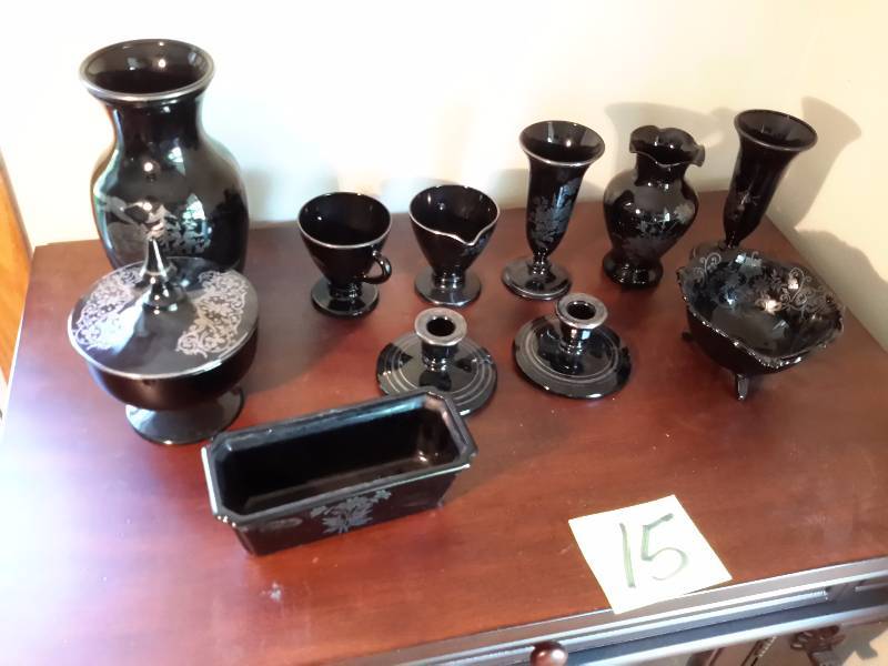 lot 15 image: Black China Serving pieces