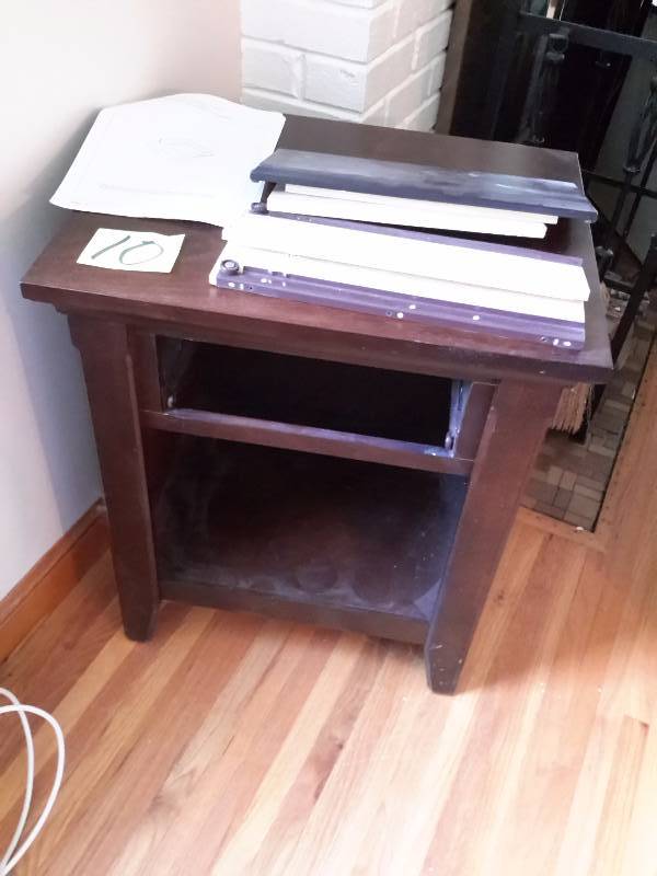 lot 10 image: Avington Side Table.. Open bottom, Top drawer. .Drawer needs to be assembled