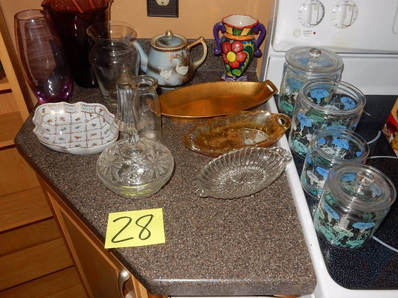 lot 28 image: Misc. Vases, Glassware as pictured.. Bring your own packaging