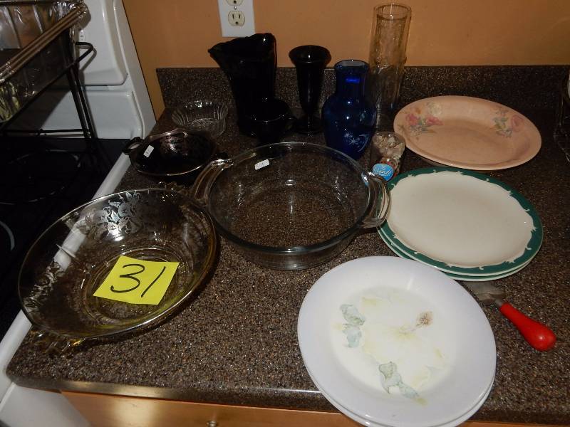 lot 31 image: Misc. Plates and Vases as pictured.. Bring your own packaging.