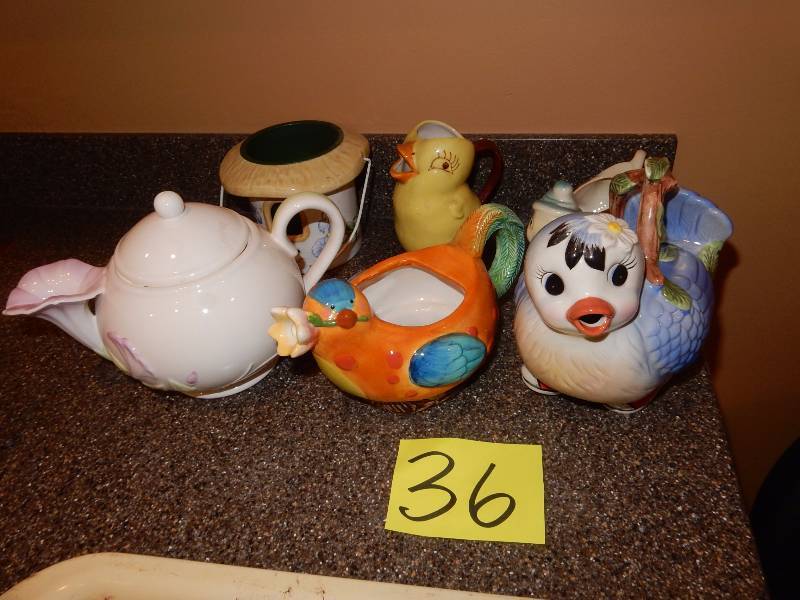 lot 36 image: Misc.  Pitchers and containers.  See closeups