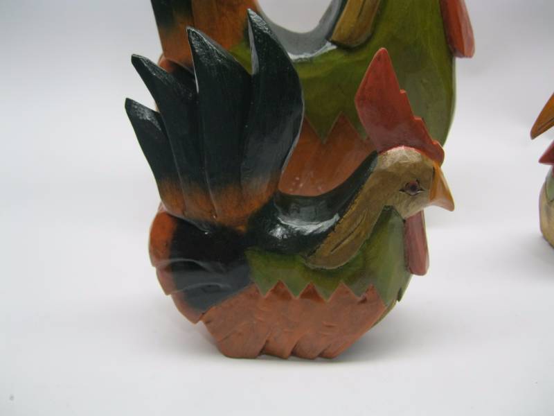 lot 527 image: Set Of 3 Wooden Painted Rosters - T...