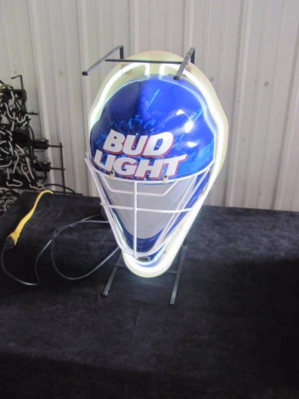 lot 32 image: Bud Light Hockey Goalie Mask Neon Bar Sign