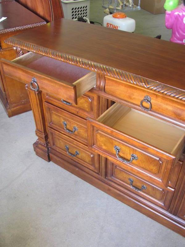 lot 201 image: Decoratively Engraved Wood Large 12 Drawer Dresser