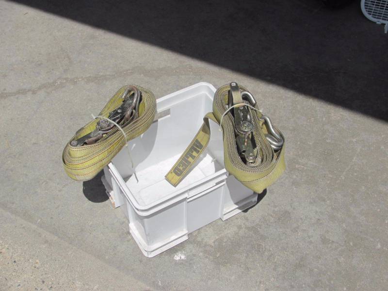 lot 206 image: Lot of 2 Heavy Duty Straps with Bin