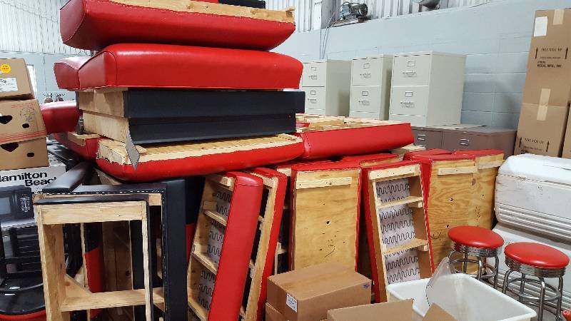 lot 48 image: Lot of (10) Deco Diner Red and Black Booths