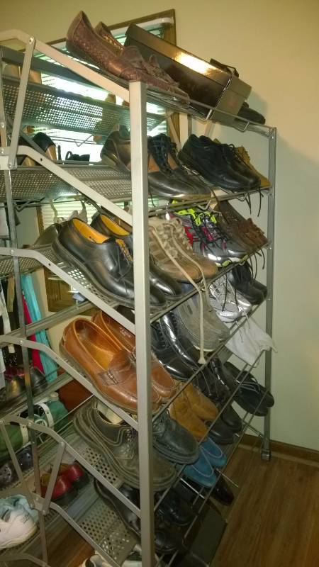 lot 123 image: Commercial Steel Shoe Rack - from Marshall Fields Shoe Dept.